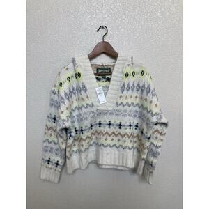 NWT American Eagle Soft Aztec Multicolor Cream Hoodie cropped XS oversized wool